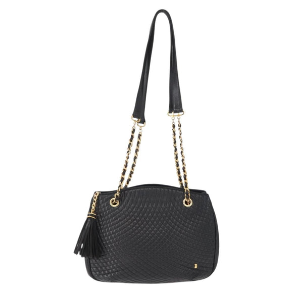 BALLY Chain Shoulder Bag Leather Black Gold Auth am9755