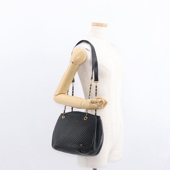 BALLY Chain Shoulder Bag Leather Black Gold Auth am9755