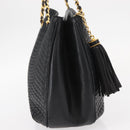 BALLY Chain Shoulder Bag Leather Black Gold Auth am9755-4