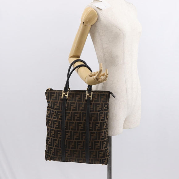 FENDI Zucca Canvas Tote Bag Black Brown Auth am9756