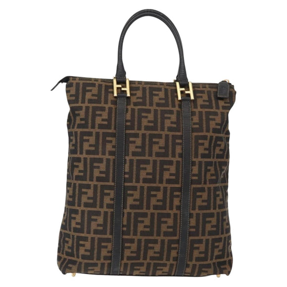 FENDI Zucca Canvas Tote Bag Black Brown Auth am9756