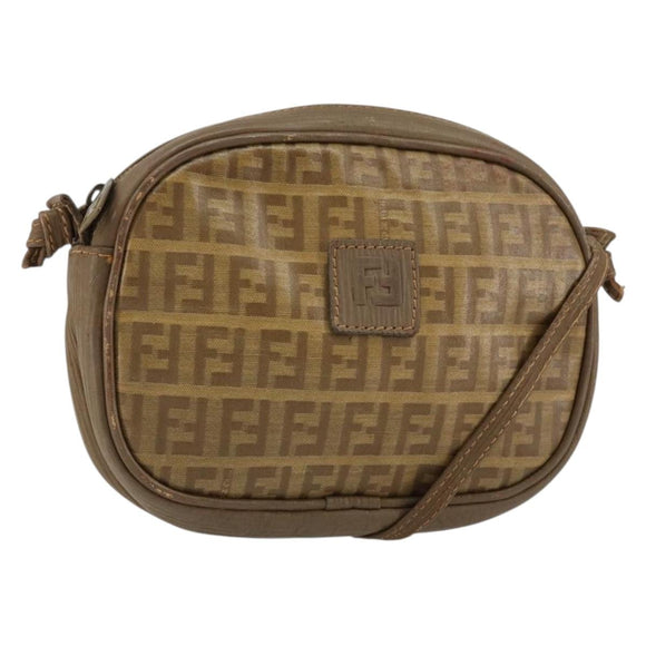 FENDI Zucchino Canvas Shoulder Bag PVC Beige Auth am9757