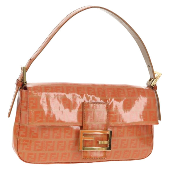 FENDI Zucchino Canvas Mamma Baguette Bag Enamel Orange Gold Auth am9758V