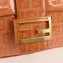 FENDI Zucchino Canvas Mamma Baguette Bag Enamel Orange Gold Auth am9758V-16