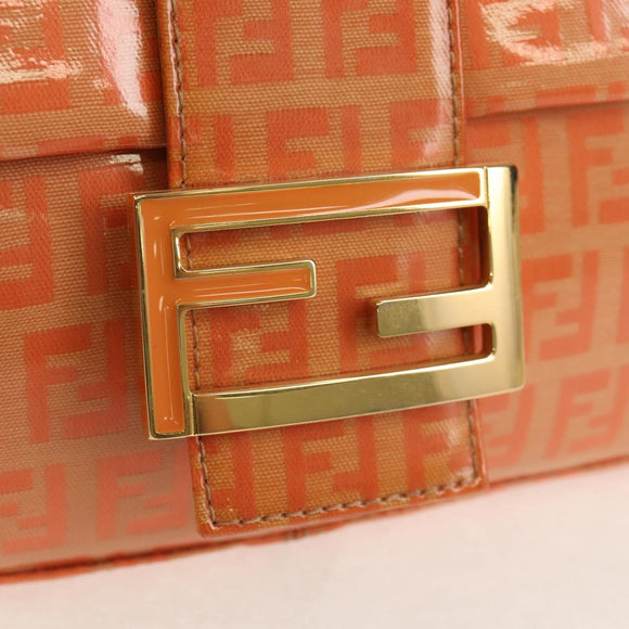 FENDI Zucchino Canvas Mamma Baguette Bag Enamel Orange Gold Auth am9758V