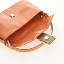 FENDI Zucchino Canvas Mamma Baguette Bag Enamel Orange Gold Auth am9758V-17