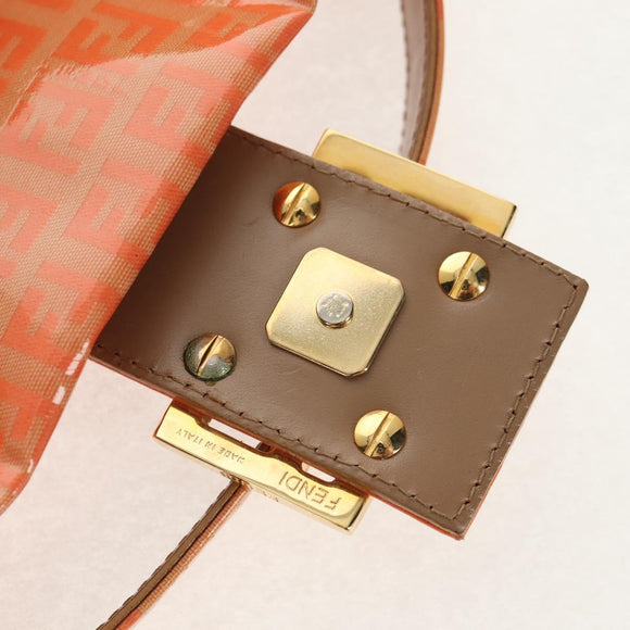 FENDI Zucchino Canvas Mamma Baguette Bag Enamel Orange Gold Auth am9758V