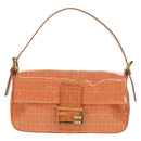 FENDI Zucchino Canvas Mamma Baguette Bag Enamel Orange Gold Auth am9758V-2