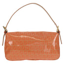 FENDI Zucchino Canvas Mamma Baguette Bag Enamel Orange Gold Auth am9758V-3