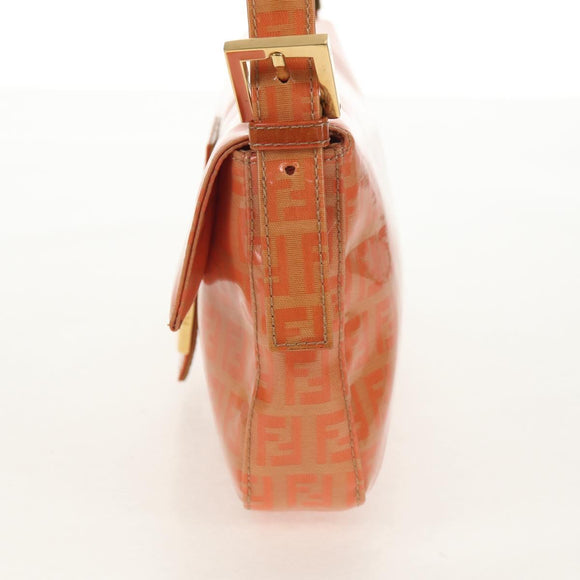 FENDI Zucchino Canvas Mamma Baguette Bag Enamel Orange Gold Auth am9758V