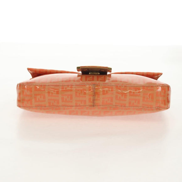 FENDI Zucchino Canvas Mamma Baguette Bag Enamel Orange Gold Auth am9758V