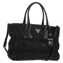 PRADA Tote Bag Leather 2way Black Gold Auth am9760V-1