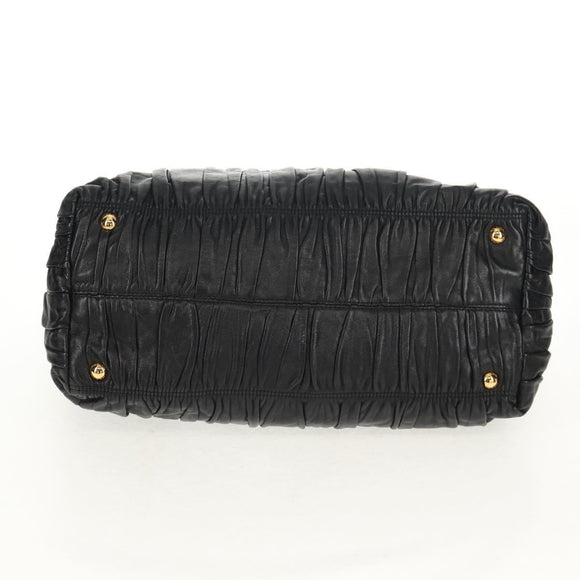 PRADA Tote Bag Leather 2way Black Gold Auth am9760V