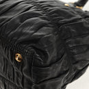 PRADA Tote Bag Leather 2way Black Gold Auth am9760V-16