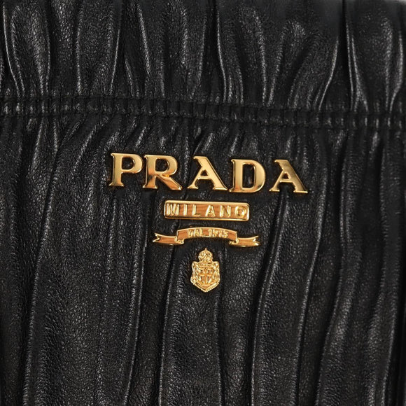PRADA Tote Bag Leather 2way Black Gold Auth am9760V