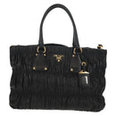 PRADA Tote Bag Leather 2way Black Gold Auth am9760V-2