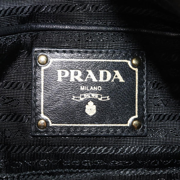 PRADA Tote Bag Leather 2way Black Gold Auth am9760V