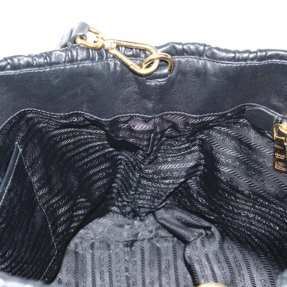 PRADA Tote Bag Leather 2way Black Gold Auth am9760V