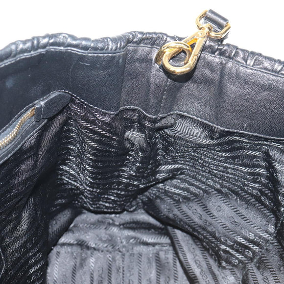 PRADA Tote Bag Leather 2way Black Gold Auth am9760V