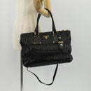 PRADA Tote Bag Leather 2way Black Gold Auth am9760V-27