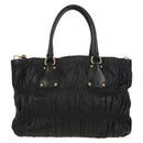PRADA Tote Bag Leather 2way Black Gold Auth am9760V-3