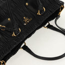 PRADA Tote Bag Leather 2way Black Gold Auth am9760V-6
