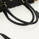 PRADA Tote Bag Leather 2way Black Gold Auth am9760V-7