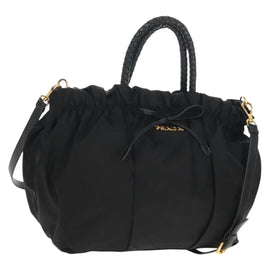 PRADA Hand Bag Nylon 2way Black Gold Auth am9761V