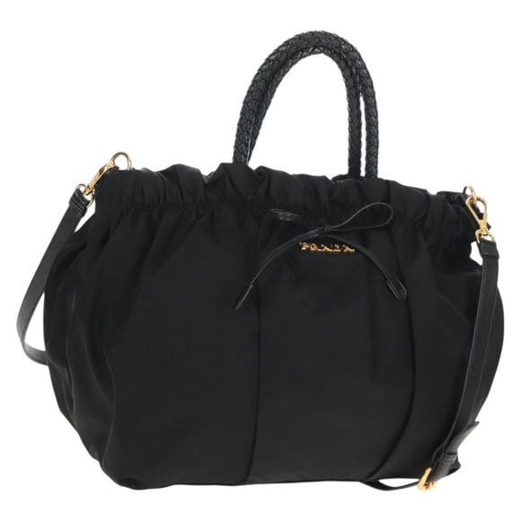 PRADA Hand Bag Nylon 2way Black Gold Auth am9761V