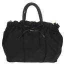 PRADA Hand Bag Nylon 2way Black Gold Auth am9761V-2