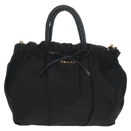 PRADA Hand Bag Nylon 2way Black Gold Auth am9761V - 0