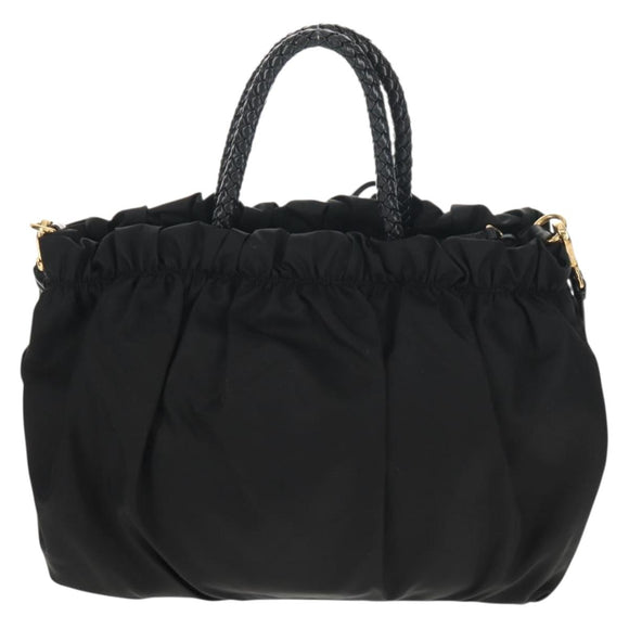 PRADA Hand Bag Nylon 2way Black Gold Auth am9761V
