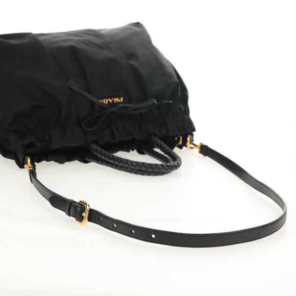 PRADA Hand Bag Nylon 2way Black Gold Auth am9761V