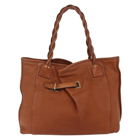 Chloe Tote Bag Leather Brown Gold Auth am9764