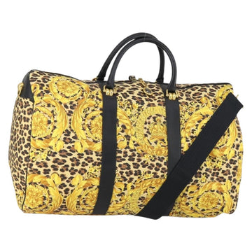 Gianni Versace Boston Bag Canvas PVC 2way Yellow Gold Auth am9766