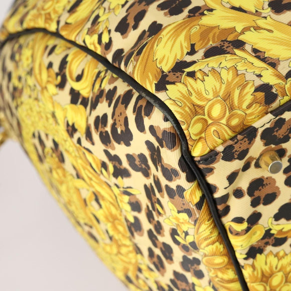 Gianni Versace Boston Bag Canvas PVC 2way Yellow Gold Auth am9766