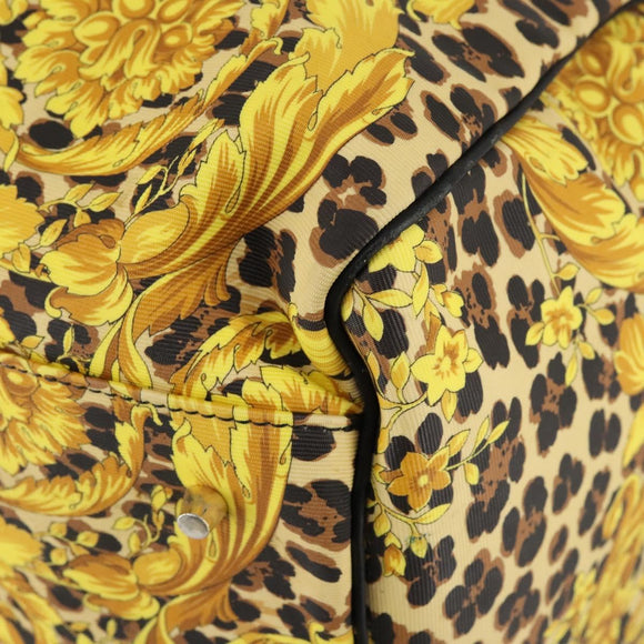 Gianni Versace Boston Bag Canvas PVC 2way Yellow Gold Auth am9766