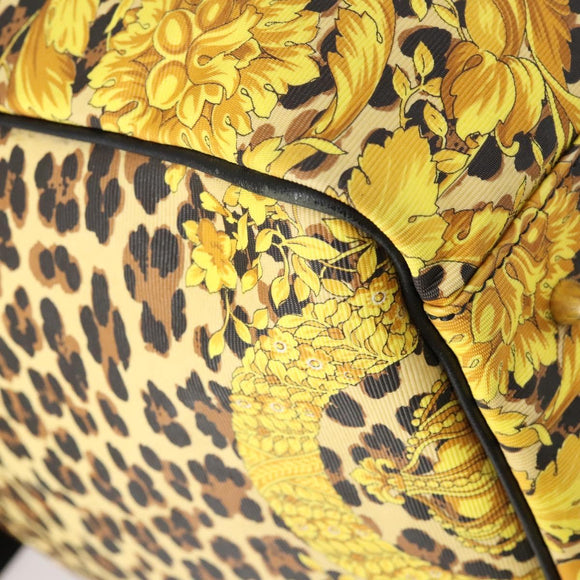 Gianni Versace Boston Bag Canvas PVC 2way Yellow Gold Auth am9766