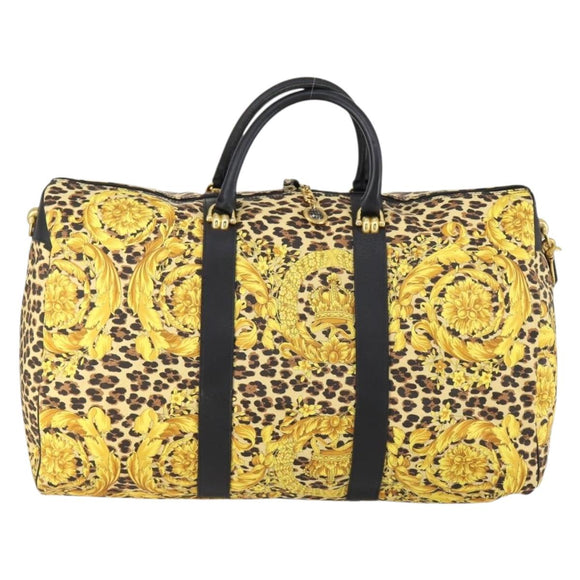 Gianni Versace Boston Bag Canvas PVC 2way Yellow Gold Auth am9766