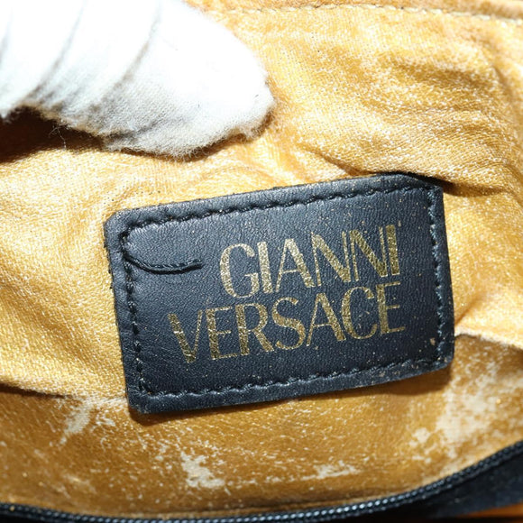 Gianni Versace Boston Bag Canvas PVC 2way Yellow Gold Auth am9766