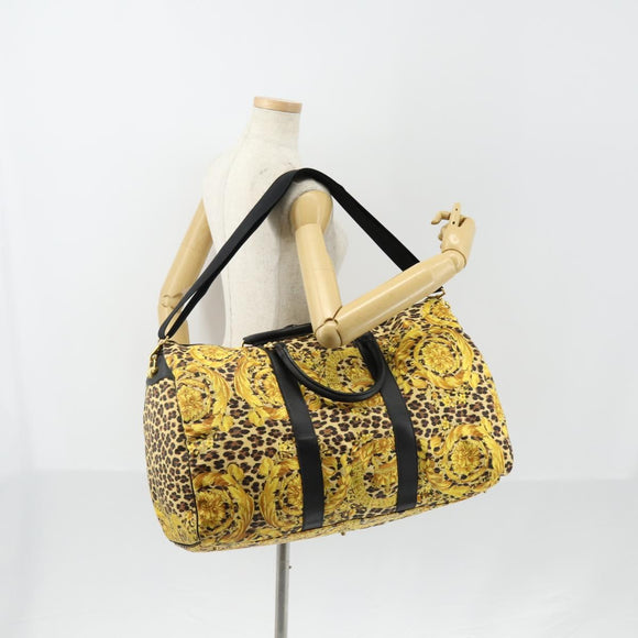 Gianni Versace Boston Bag Canvas PVC 2way Yellow Gold Auth am9766