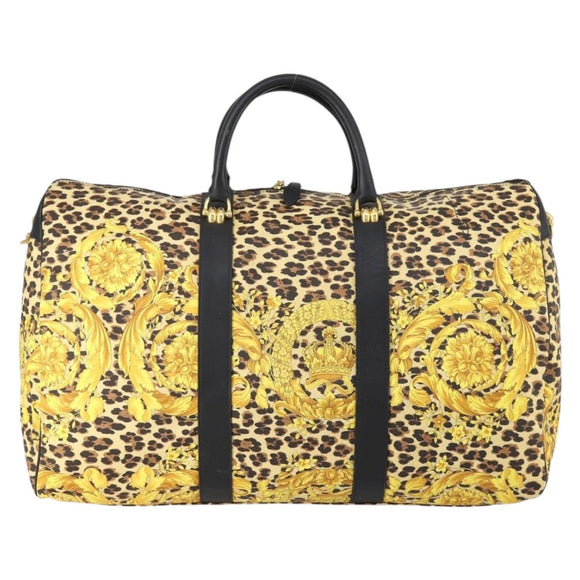 Gianni Versace Boston Bag Canvas PVC 2way Yellow Gold Auth am9766