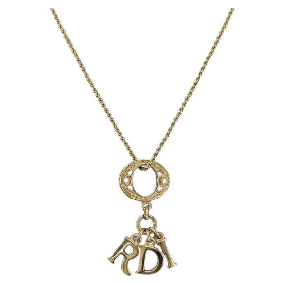 Christian Dior Printed Initials Necklace metal Gold Tone Auth am9776