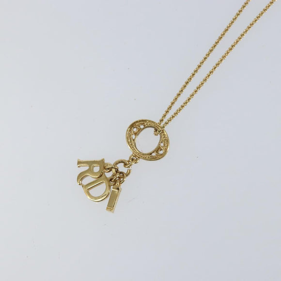 Christian Dior Printed Initials Necklace metal Gold Tone Auth am9776