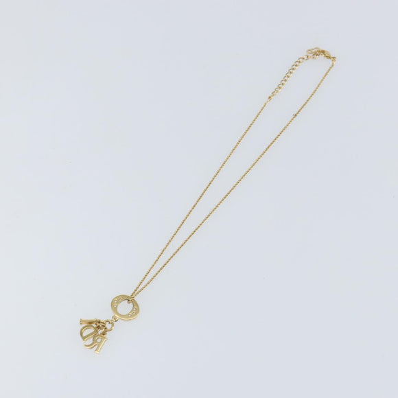 Christian Dior Printed Initials Necklace metal Gold Tone Auth am9776