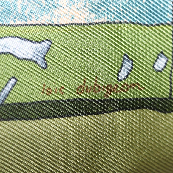 HERMES Petit Carré Scarf Silk ""PERSONA"" Green Auth am9777