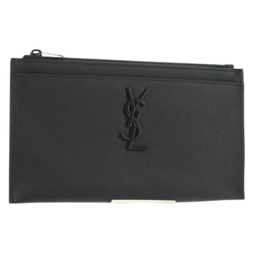 SAINT LAURENT Cassandra Pouch Leather Black Auth am9781A
