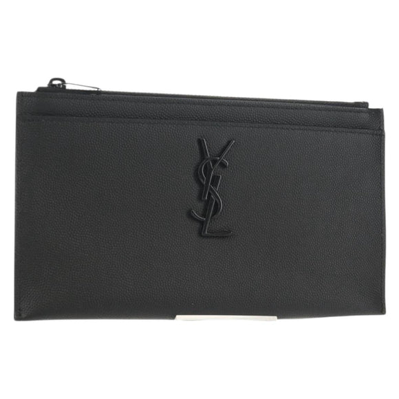SAINT LAURENT Cassandra Pouch Leather Black Auth am9781A