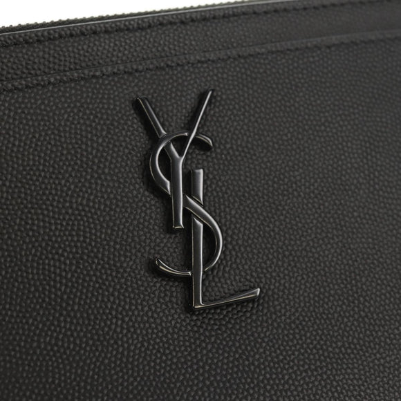 SAINT LAURENT Cassandra Pouch Leather Black Auth am9781A
