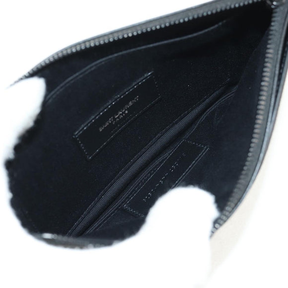 SAINT LAURENT Cassandra Pouch Leather Black Auth am9781A